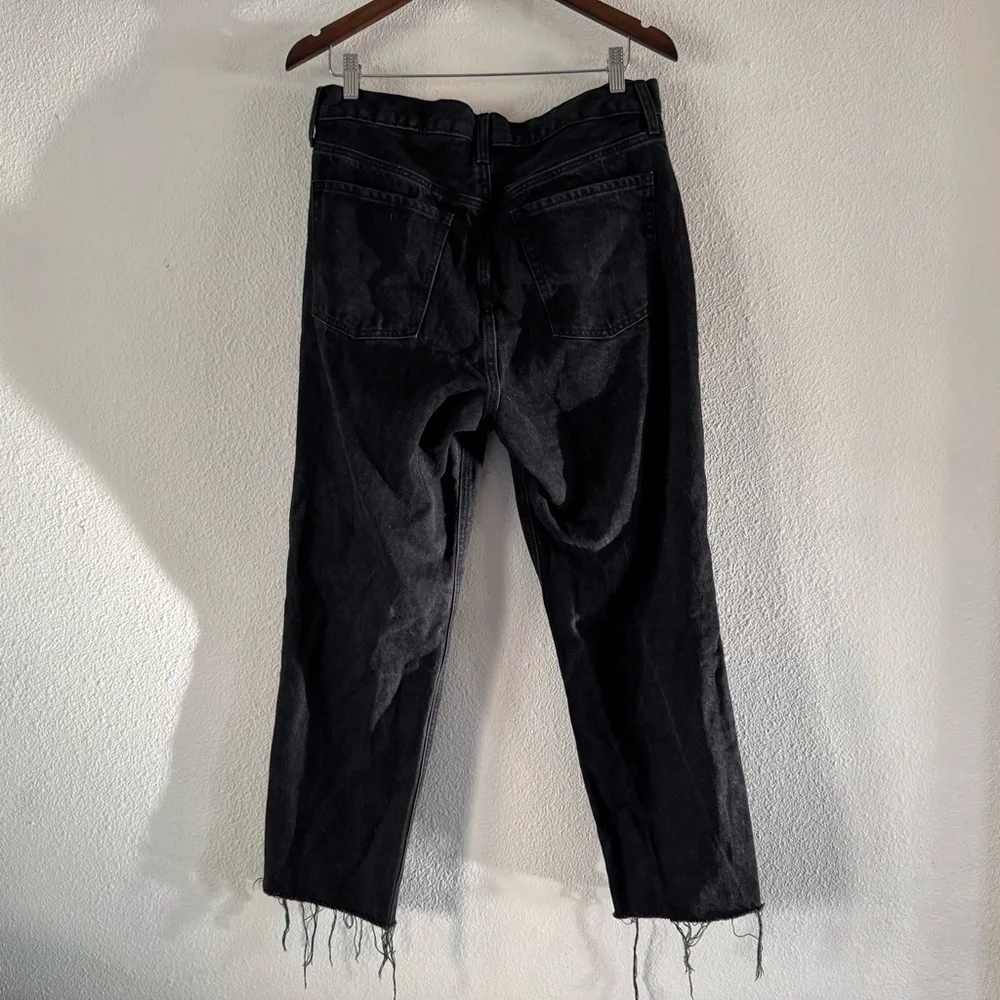 OLD NAVY Sky-Hi Straight Jeans Size 12 Extra High Rise Black Raw Hem Button Fly - Picture 7 of 16